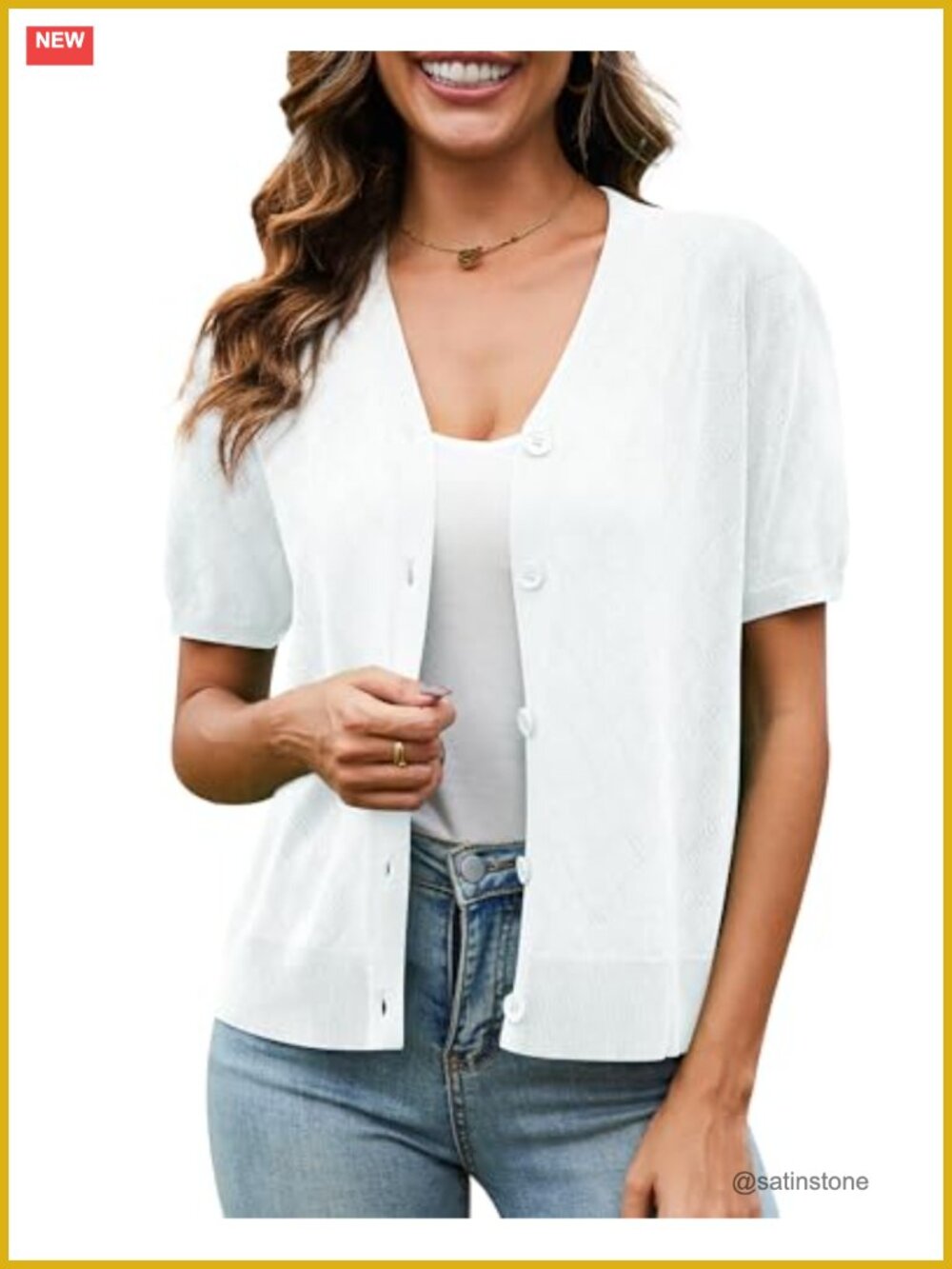 Women's Crochet Knit Cardigan, Short Sleeve V-Neck Button Down Bolero Shrug